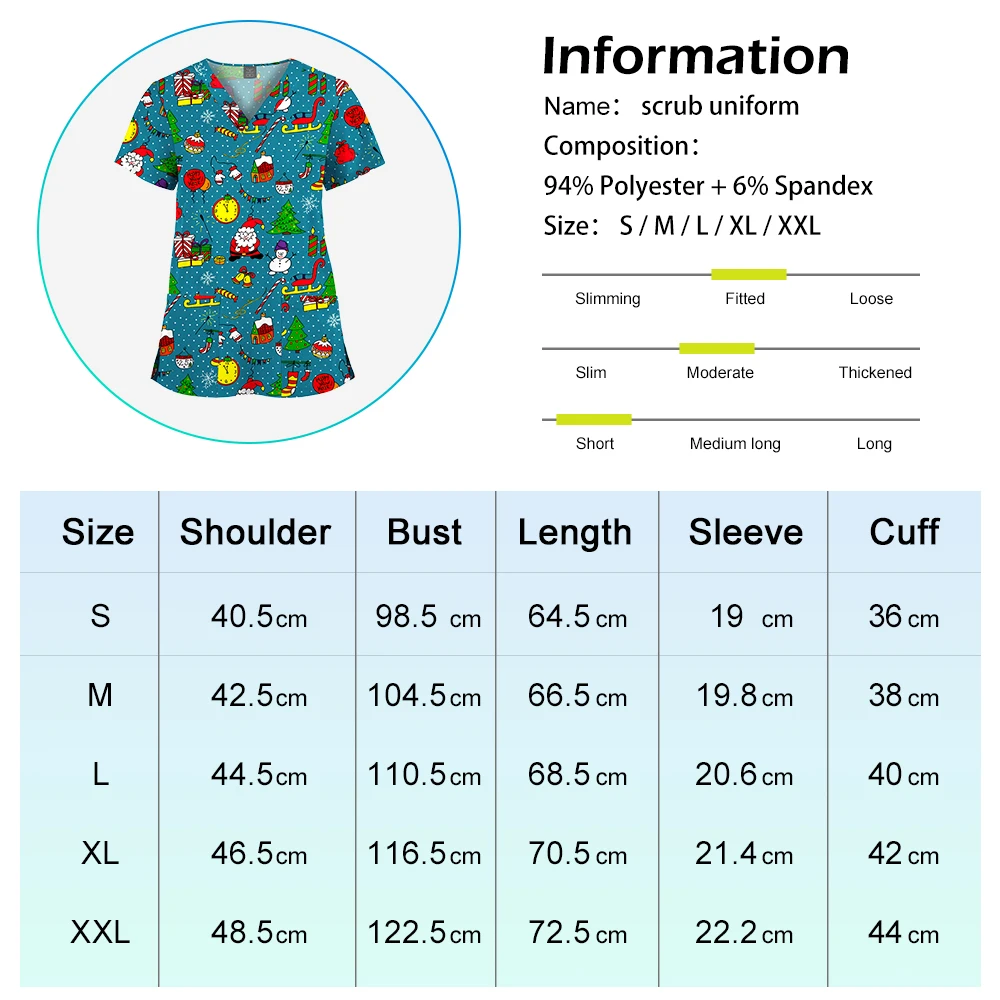 Wholesale Printed Nursing Scrubs Christmas Uniforms V-neck Short Sleeved Fashionable Nursing Uniform Tops Beauty Spa T-shirt New