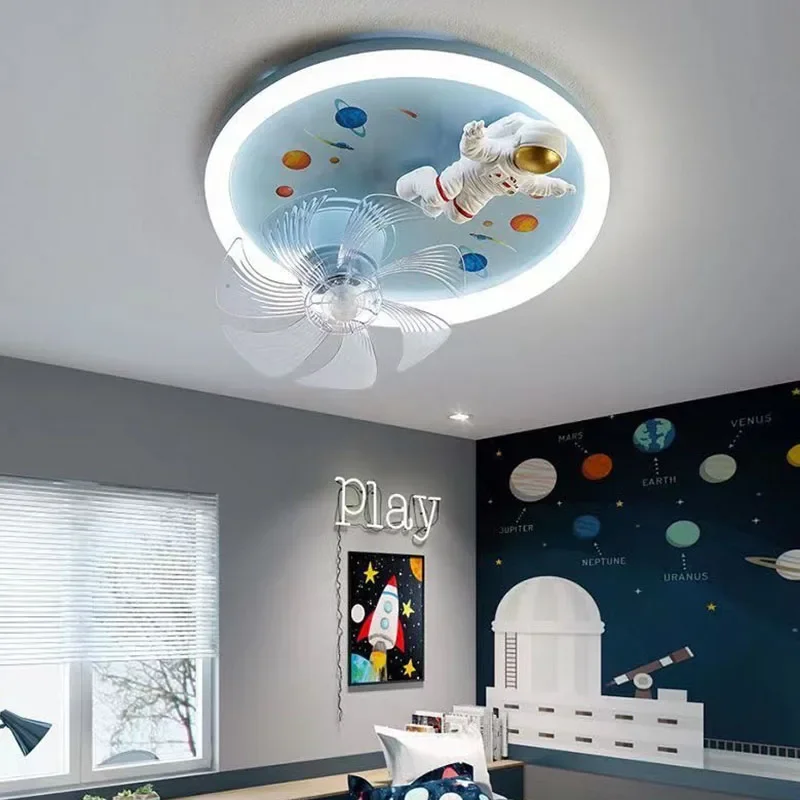 ventilador de teto astronauta com controle remoto de luz para meninos e meninas lampada de quarto infantil ventilador giratorio 360 azul e rosa 220v 01