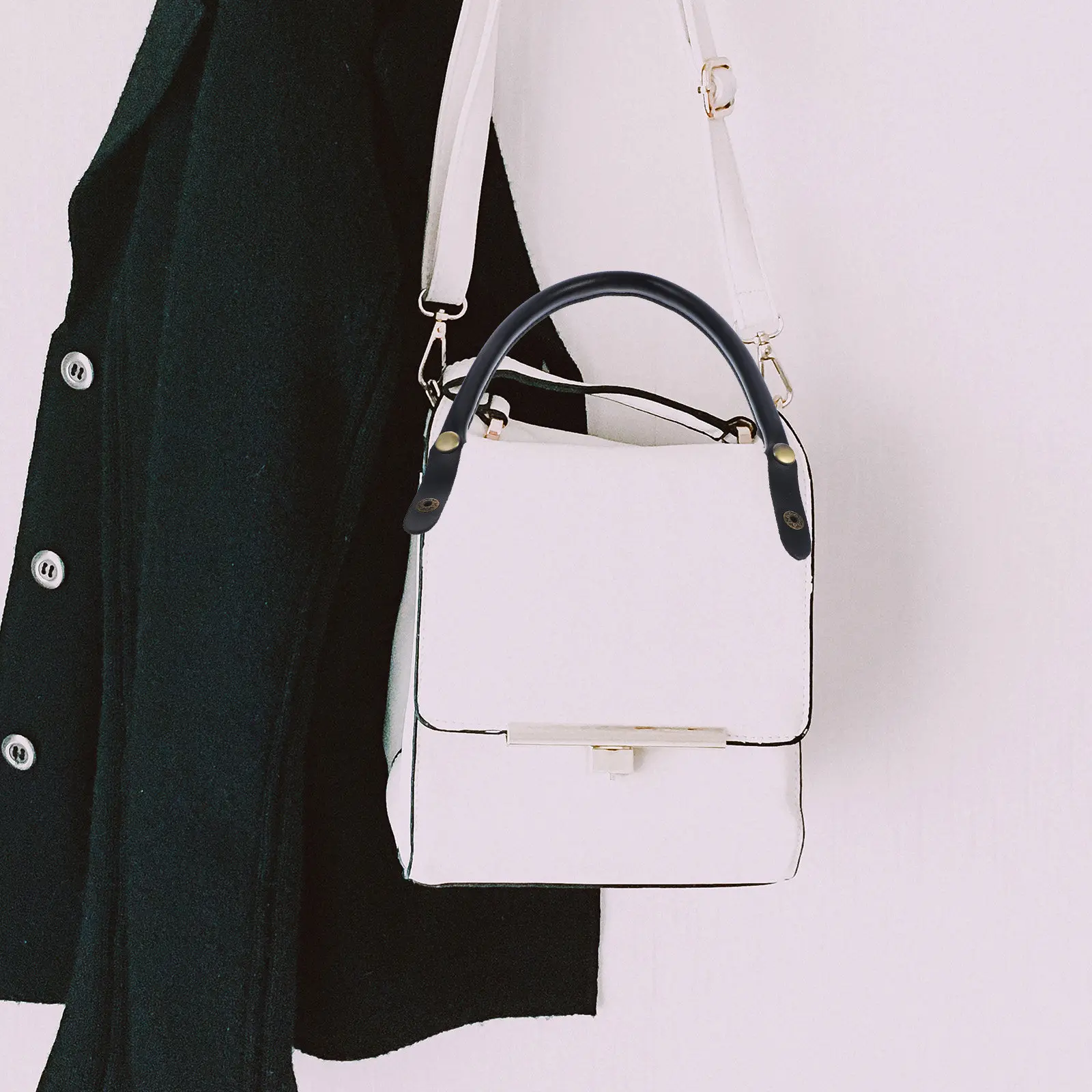 

2Pcs PU Handle Straps for Handbags Replacement Handy Buckle Design Ideal for DIY Bag Projects Women's Fashion Accessory