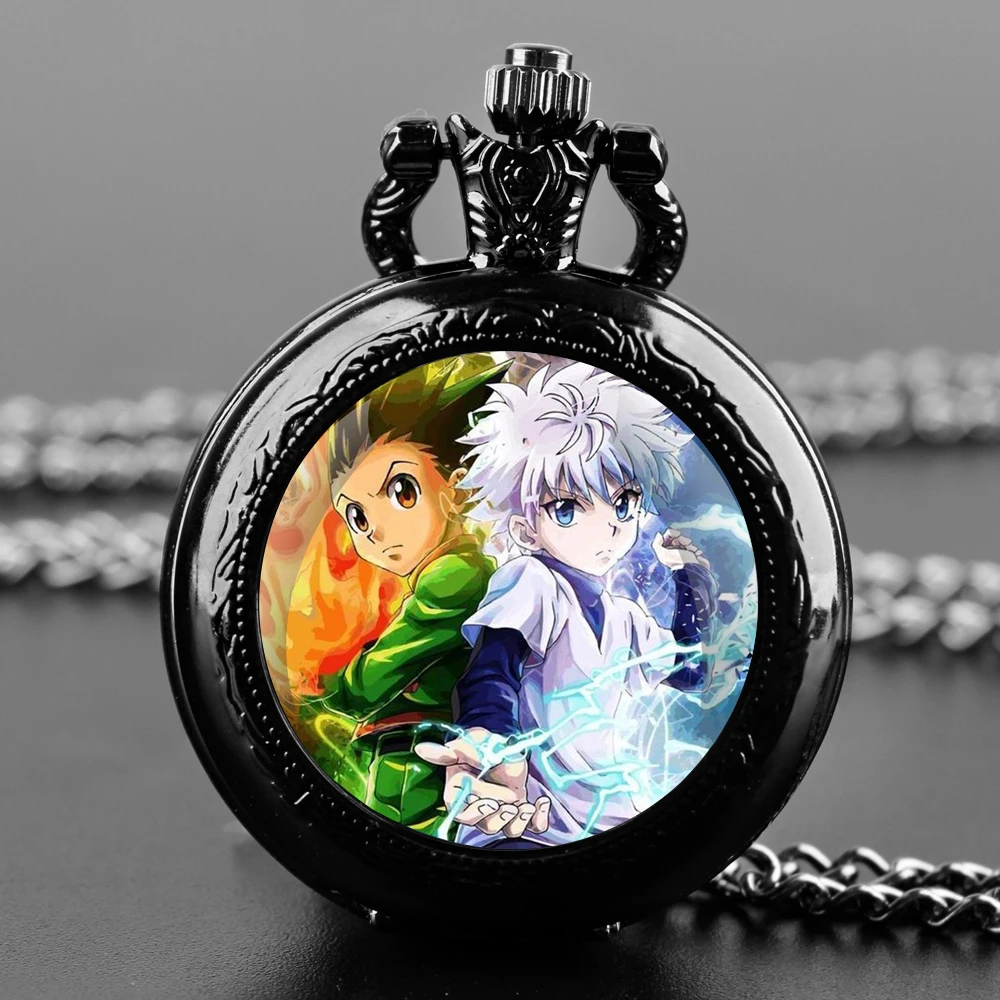 Hunter X Hunter Killua Zoldyck jam tangan saku kuarsa untuk wanita pria kalung unik liontin jam rantai jam hadiah Aksesori