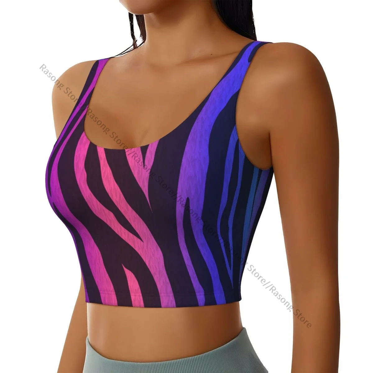 Sports Bra Women Running Yoga Clothes Vest Holographic Zebra Fur Textures Gathering Fitness Vest