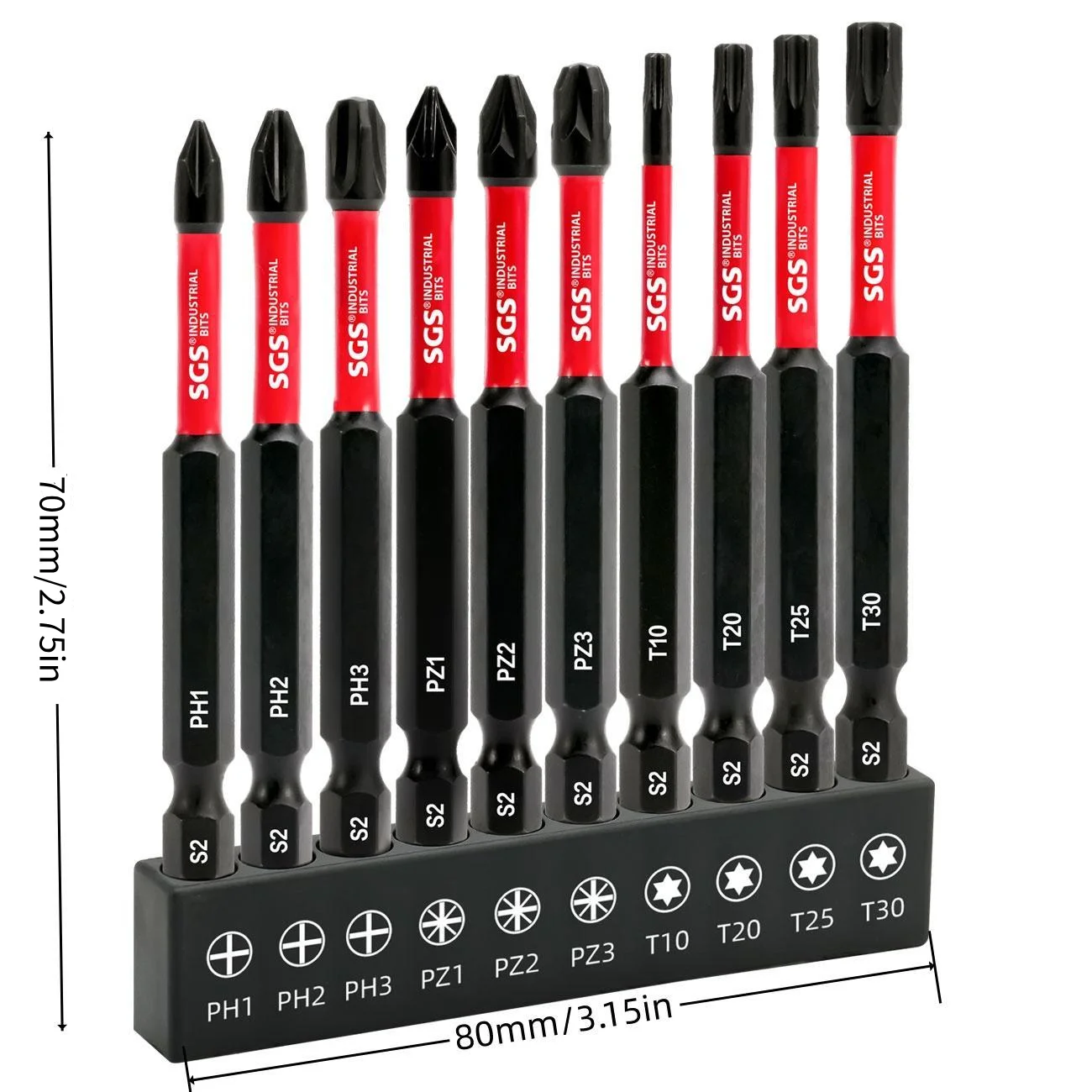 20-Piece Set of Dual-Specification Impact Bits, 50Mm+70Mm, Ph/Pz/T-Type Mixed Bits