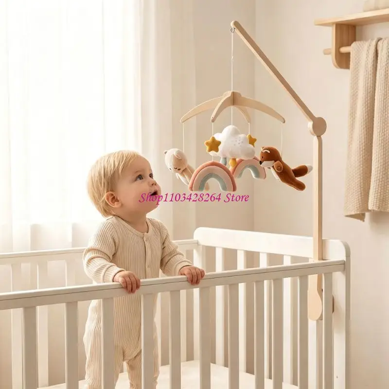  Wooden Baby Crib Toy Mobile Hanging Pendant With Soft Plush Animals For Sensory Play And Gender Neutral Nursery Decoration