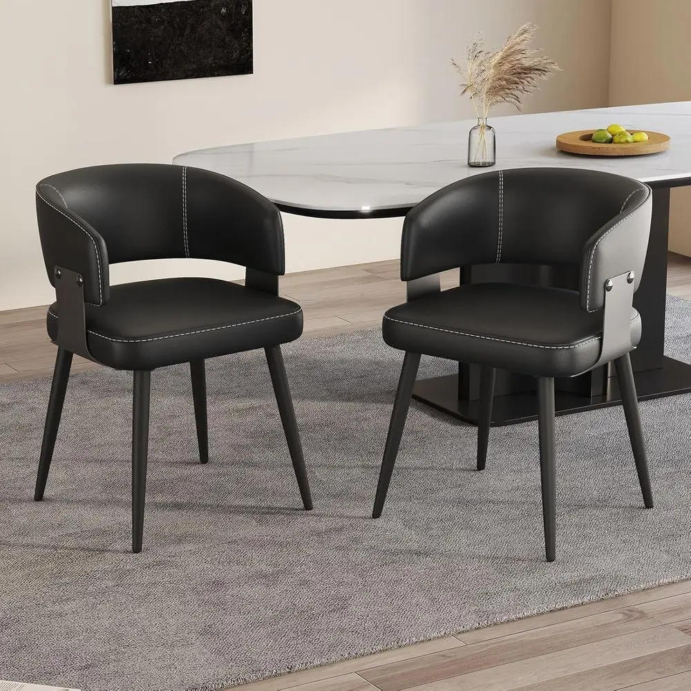 

Upholstered Leatherette Dining Chairs Set of 2, Curved Back Kitchen Side Chairs for Easy Assembly, Suitable for Dining Room or R