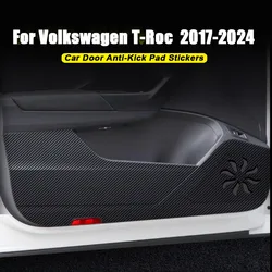 For Volkswagen VW T-Roc 2017-2023 2024 Car Door Anti Kick Pad Carbon fiber Leather Protection Film Protector Interior Accessorie