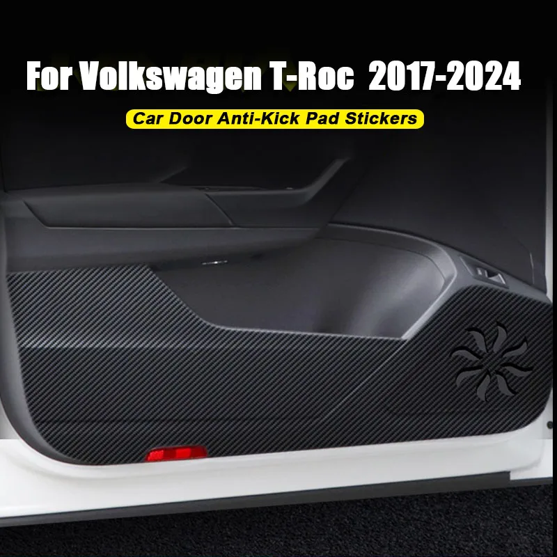 For Volkswagen VW T-Roc 2017-2023 2024 Car Door Anti Kick Pad Carbon fiber Leather Protection Film Protector Interior Accessorie