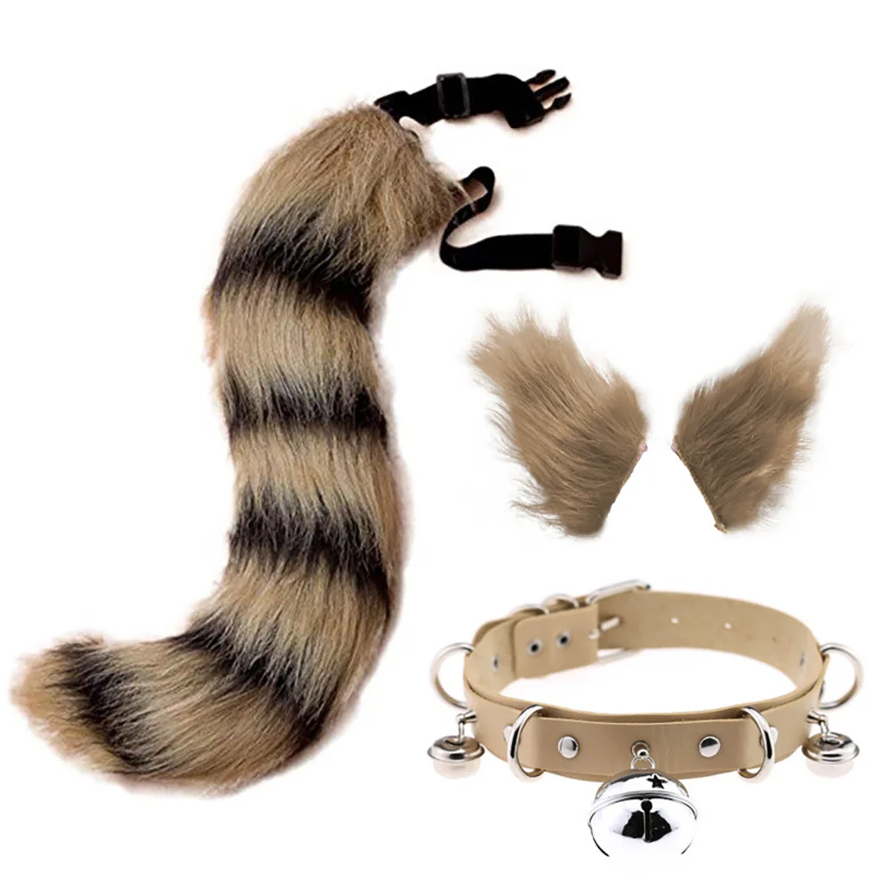 2 pezzi pelosi orecchie di gatto fascia coda Set striscia soffice peluche animale Costume Cosplay per le donne ragazza Halloween