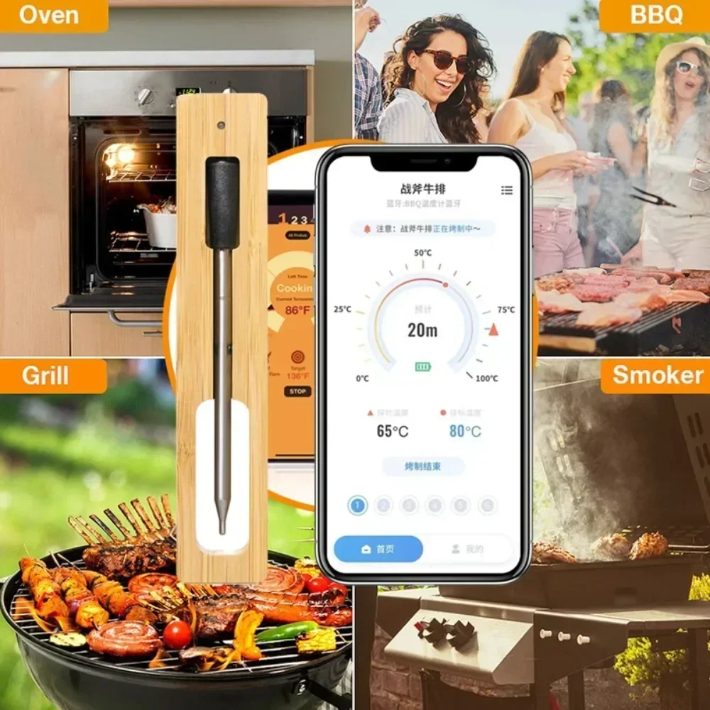 Wireless Meat Food Steak Thermometer for Oven Grill BBQ Smoker Rotisserie Smart Digital Bluetooth BBQ Kitchen Cooking Barbecue