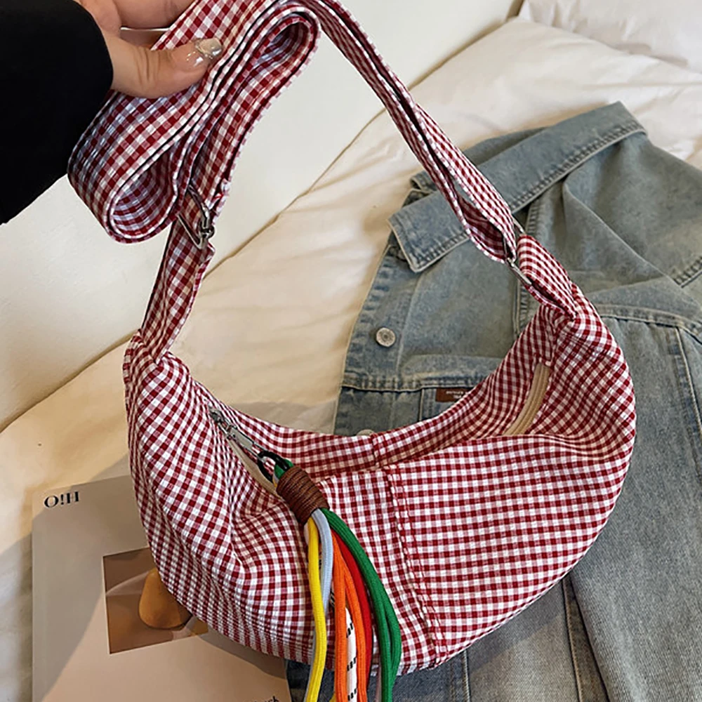 

Korean Style Plaids Crossbody Bag Women's Simple Soft Zipper All-Match One Shoulder Bags Daily Commute Versatile Messenger Packs
