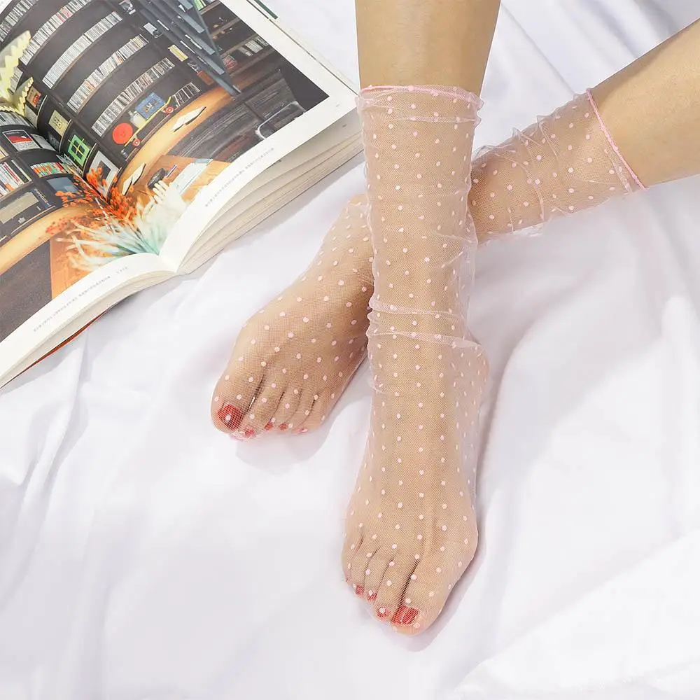 

Women Dot Chiffon Female Glass Stockings Nylon Dress Socks Tulle Socks