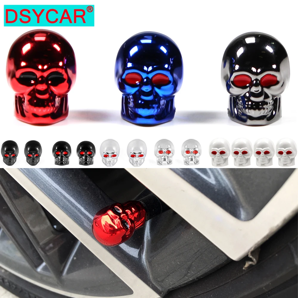 

DSYCAR 4Pcs/Set Universal Car Skull Style Antirust Copper Core Motorcycle Bike Car Wheel Tyre Tires Valve Stem Caps