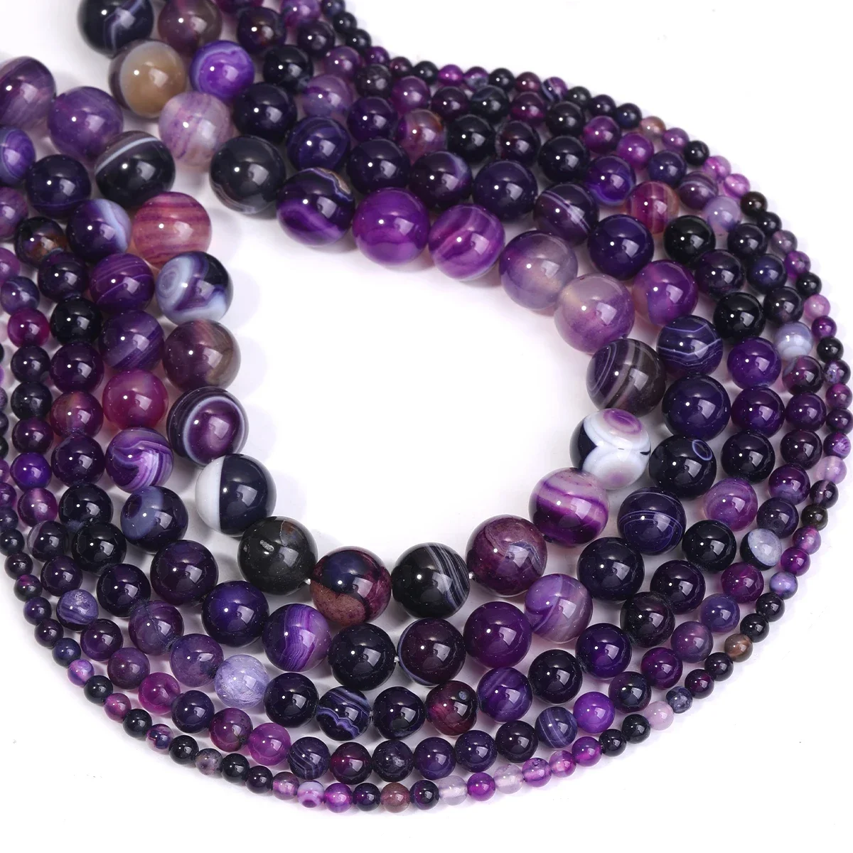 

4/6/8/10/12mm Purple Striped Agate Round Beads Agate Stone Handmade DIY Making Bracelet Necklace Jewelry Accessories