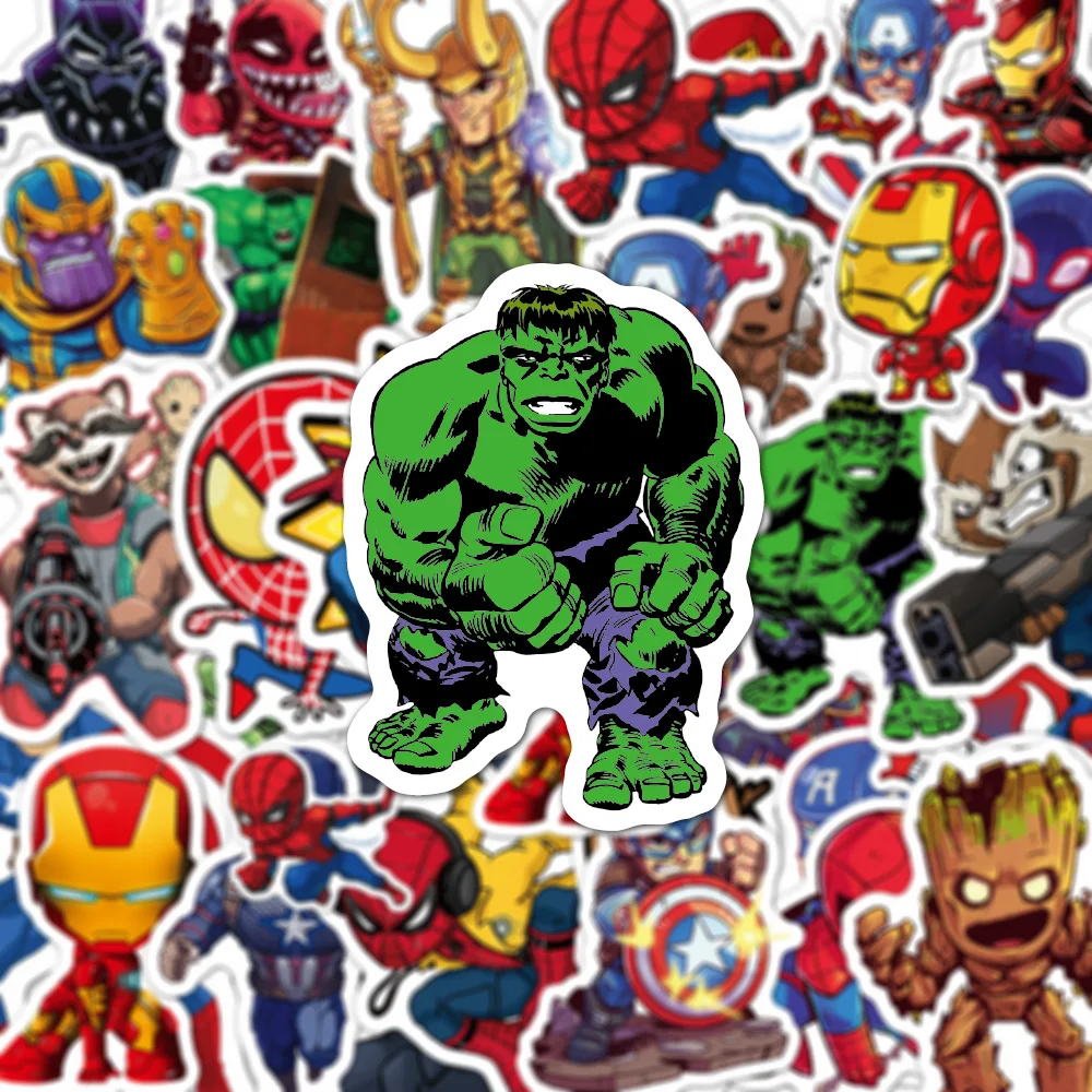 10/30/50/100PCS Disney Marvel The Avengers Super Hero Stickers Spiderman Iron Man Anime Decals Waterproof Cool Sticker for Kids