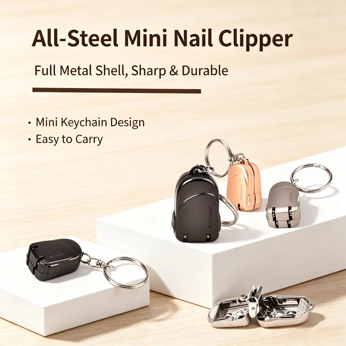 Mini-Nagelschere, tragbar, zusammenklappbar, aus Edelstahl, mit Schlüsselanhänger, ideal für Reisen, zum Schneiden von Fingernägeln und Zehennägeln, ultraskarfe Klinge, ein tolles Geschenk. – Detail 6