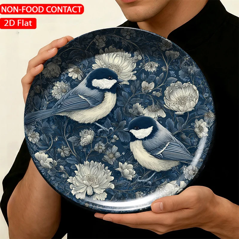 1pc Ceramic Decorative Plate, Blue Floral Birds Art Decorations, Wall Home Decor- for Decorative Purposes Solely, NON-FOOD