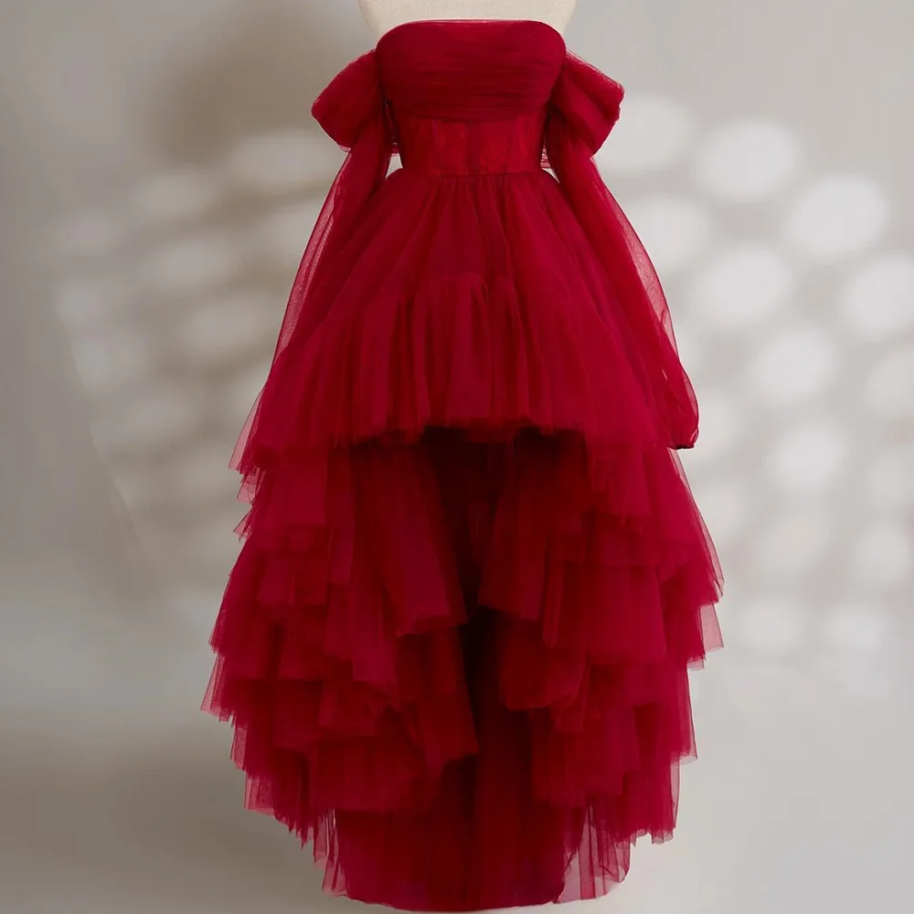 

Fashion and High Quality A-Line Strapless Long Sleeves Evening Dress Off the Shoulder Floor Length Organza Celebrity Gowns