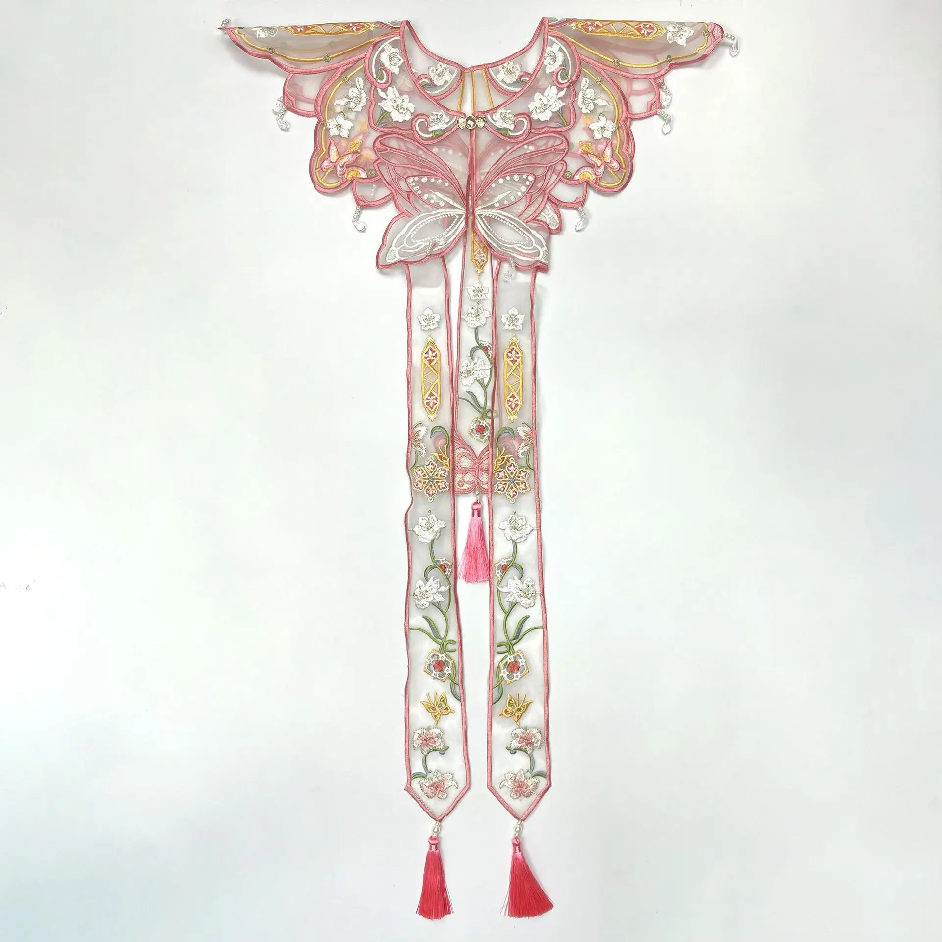 Chinese Hanfu Yunjian Shoulder Collar Butterfly Embroidery Tassel Shawl Vintage Traditional Costume Accessory for Women view 3