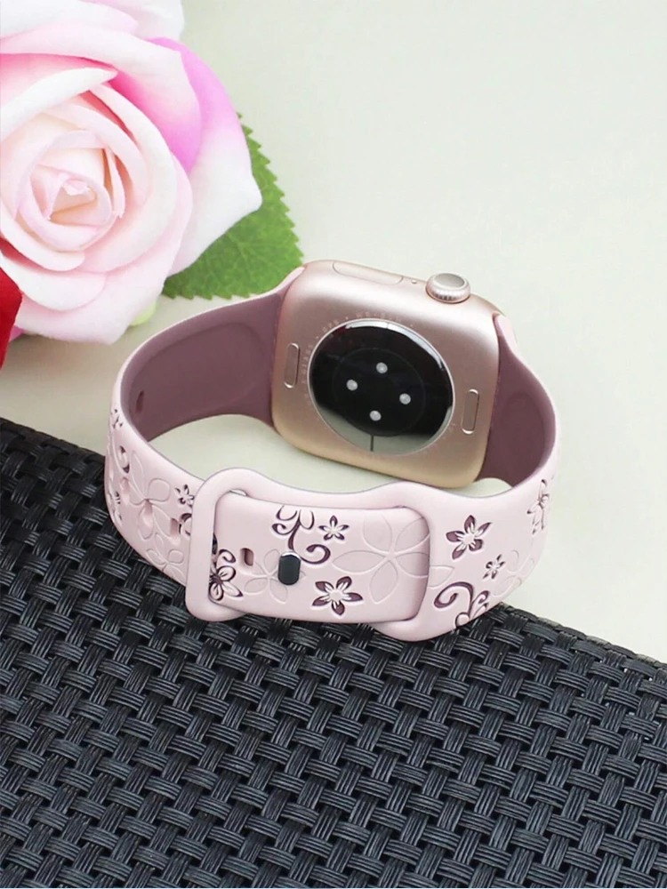 Engraved Straps For Apple Watch Band 42mm 44mm 45mm 46mm 41mm 40 mm 49mm Correa Bracelet iWatch Series 8 9 10 7 SE 6 5 4 Ultra 2