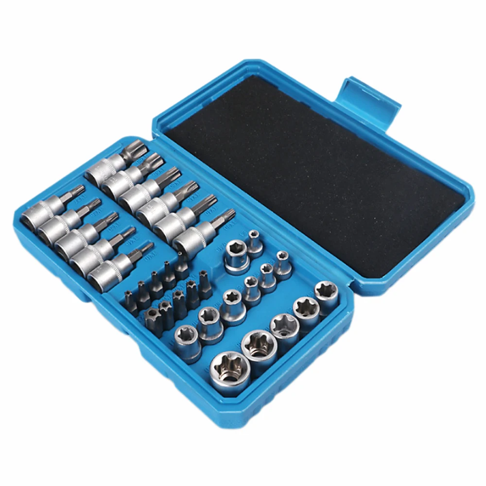 High-quality 34Pcs Torx Star Sockets & Bit Set Male / Female E-Security Bits Drive Handheld Tool Torque Star Socket