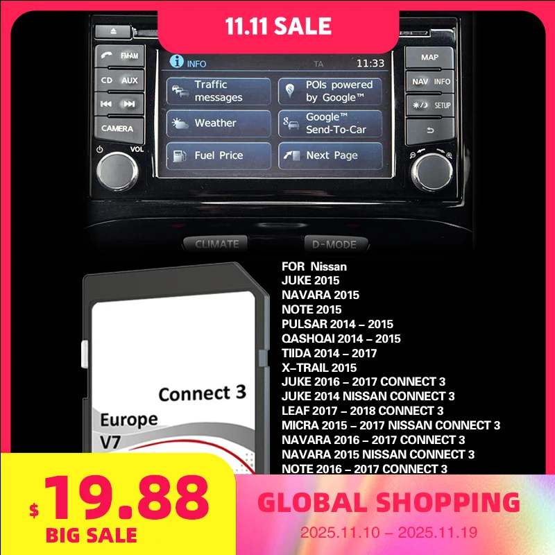 

Connect3 V7 Sat Nav Update GPS 16GB Car Map SD Memory Flash Card EUROPE UK Spain