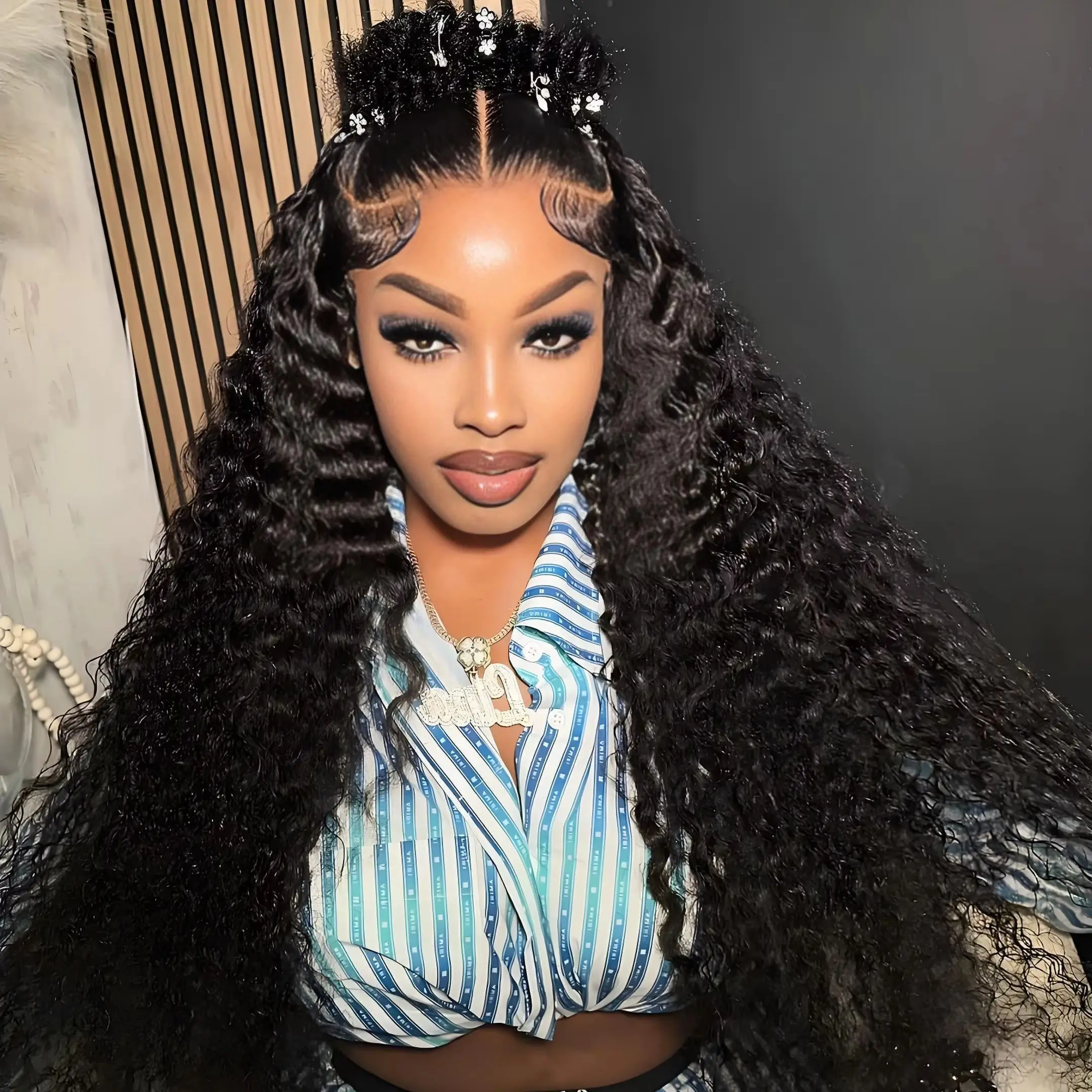 

40-дюймовый парик из натуральных волос с глубокой волной, прозрачный HD-кружевной фронтальный парик 13x6, плотность 200, свободные кудри, предварительно вычесанный фронтальный парик 13x4