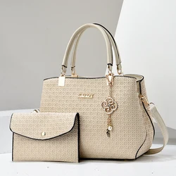 Fashion simple solid color women's combination bag woven handbag small bag texture senior all-in-one crossbody bag