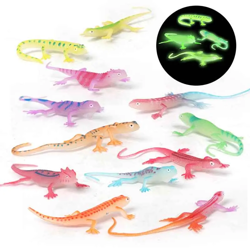 12PC Simulation Lizard Series Toy Model Creative Halloween Decoration Glow-in-the-dark Lizard Gecko Reptile Pranks Spoof Toys