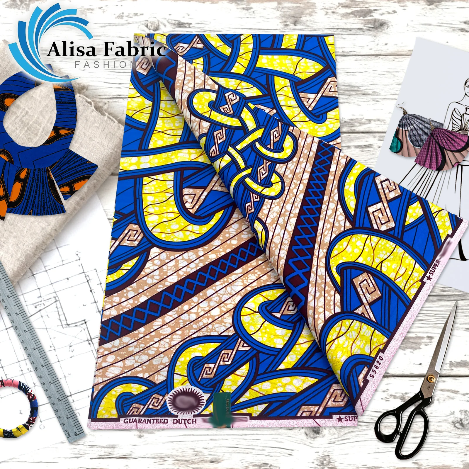 

Африканская восковая ткань, 6 ярдов для африканской культурной одежды, прочное плетение премиум-класса, идеально подходящее для индивидуальных нарядов