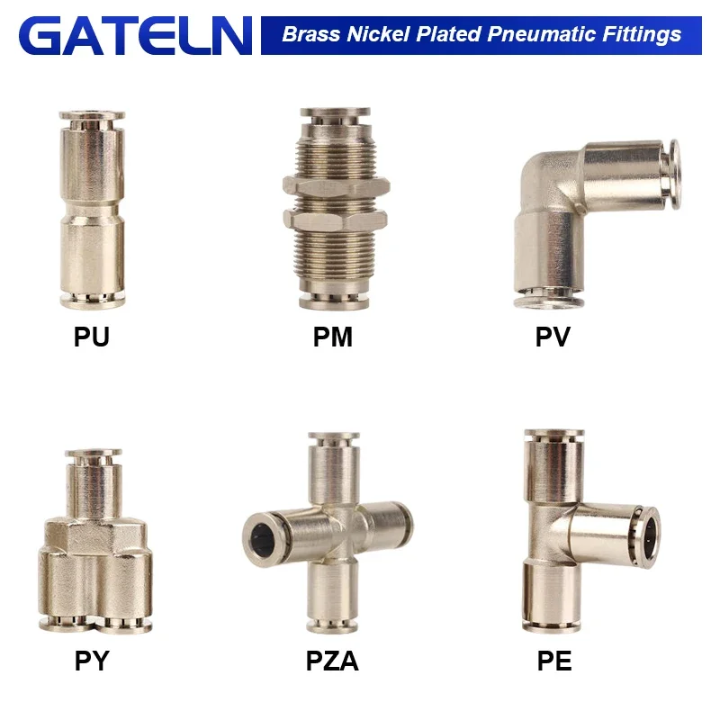 High Pressure Brass Nickel Plated Pneumatic Air Hose Fittings Fitting Pipe ConnectorPU/PY/PE/PV/PM/PZA Hose 4 6 8 10 12mm