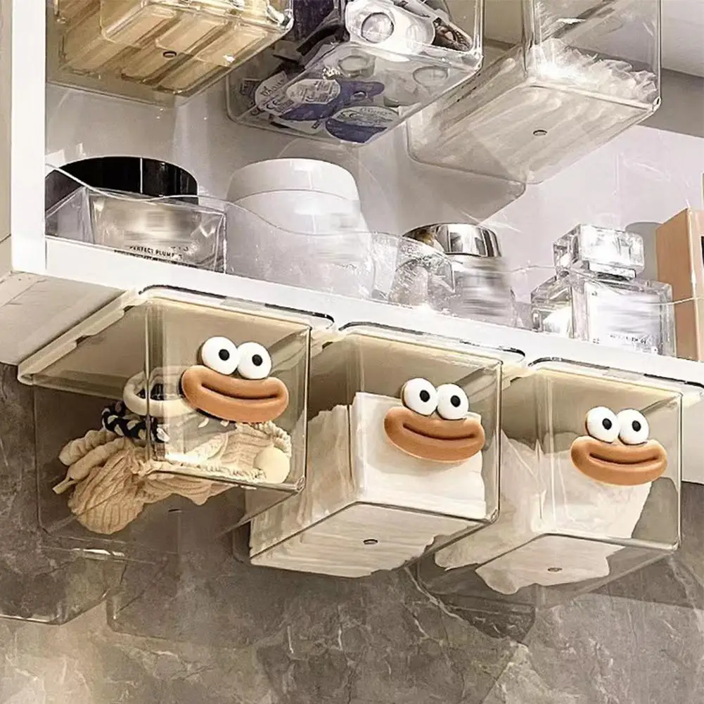 Transparent Bathroom Storage Box For Cotton Stick Makeup Cotton Pull-Out Storage Drawer Style Space Saving Cotton Pad Holder