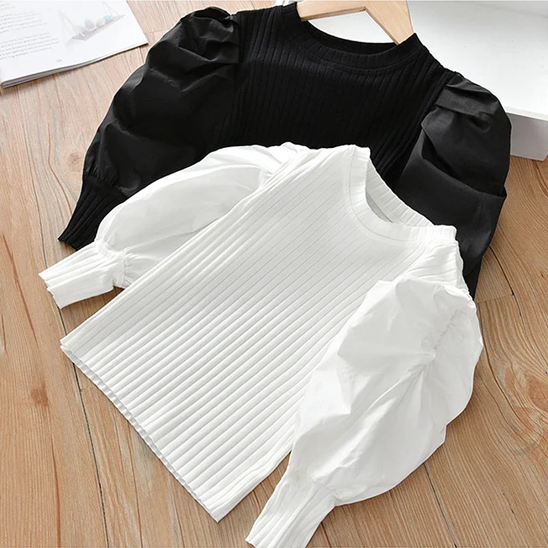 Girl Sweet Pullover Casual Shirt Children Tops Pullover White Baby Girls Long Sleeve Shirt Princess Shirt for Tddler