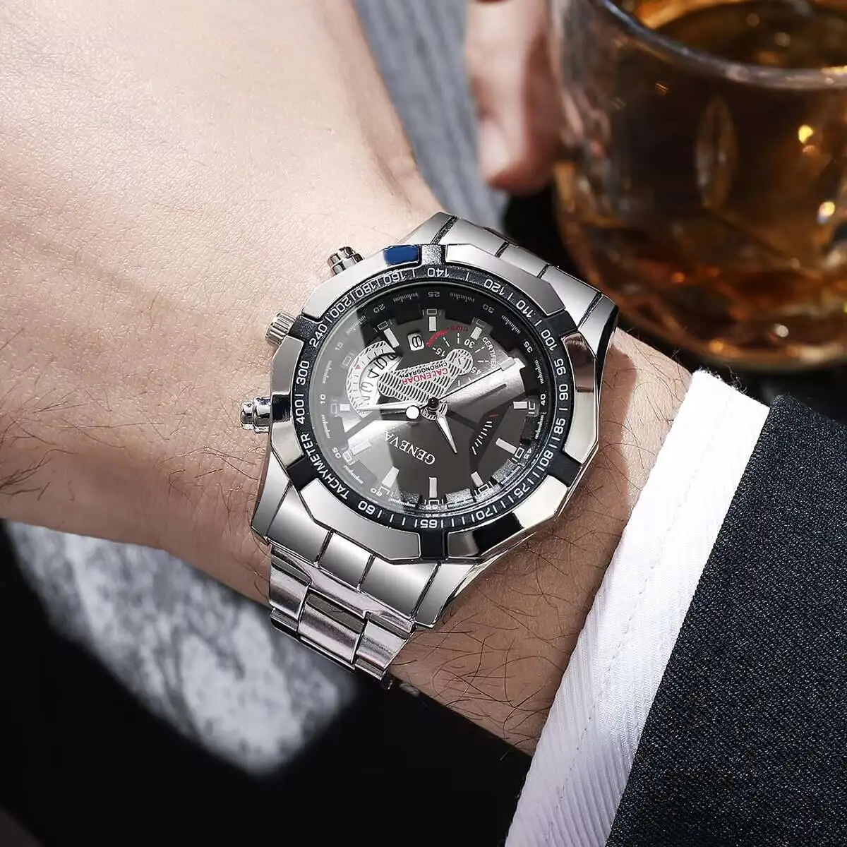 ساعات رجال الأعمال الفاخرة موضة الطلب الكبير التقويم ساعة كوارتز Reloj Hombre (بدون صندوق) #5