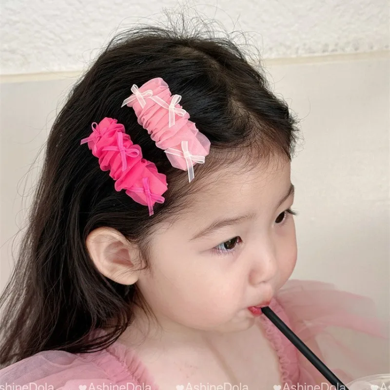 

Sweet Kids Hair Clips Mesh Bow Ruffle Design for Little Girls Side Bangs Holders Soft Stretchy Tulle No Crease Daily Essentials