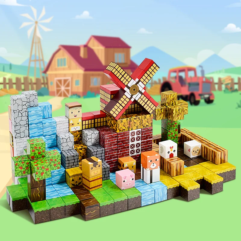 Magnetic Building Blocks Set - Stem Sensory Cube, Primitive Forest Magnet, Halloween and Christmas Birthday Gift Toy