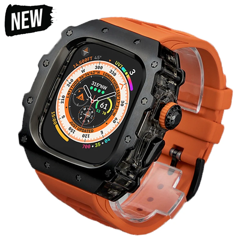 

Роскошный модификационный комплект для Apple Watch Ultra 2 49 мм 45 мм 44 мм, силиконовый ремешок из нержавеющей стали, чехол IWatch Series 9 8 7 6 5 4 Mod