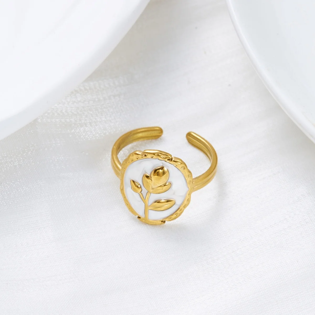 Edelstahl-Emaille-Spiral-Geometrie-Fingerringe für Damen und Herren, Vintage Französische Sonnen-Blatt-Blumen-Ringe, Modeschmuck für Partys. – Detail 29