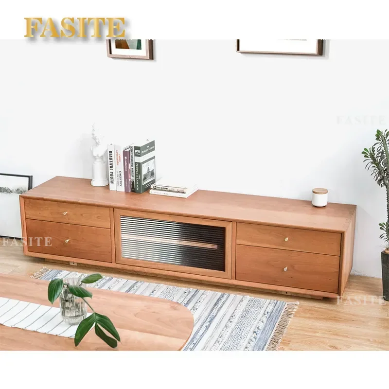 Pure Solid Wood TV Cabinet Modern Simple Small Apartment Black Walnut Audio Visual Cabinet for Living Room Furniture Storage