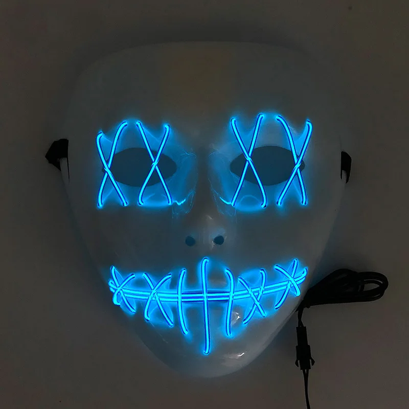 White slit mouth neon mask funny ghost mask EL wire purge mask for Halloween nightclub haunted house props