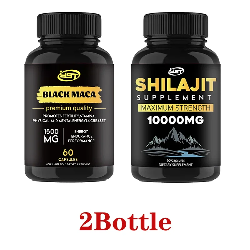 

1 бутылка черной Маки и 1 бутылка органических капсул Shilajit фульвовая кислота, Мака добавки для здоровья, энергии и выносливости