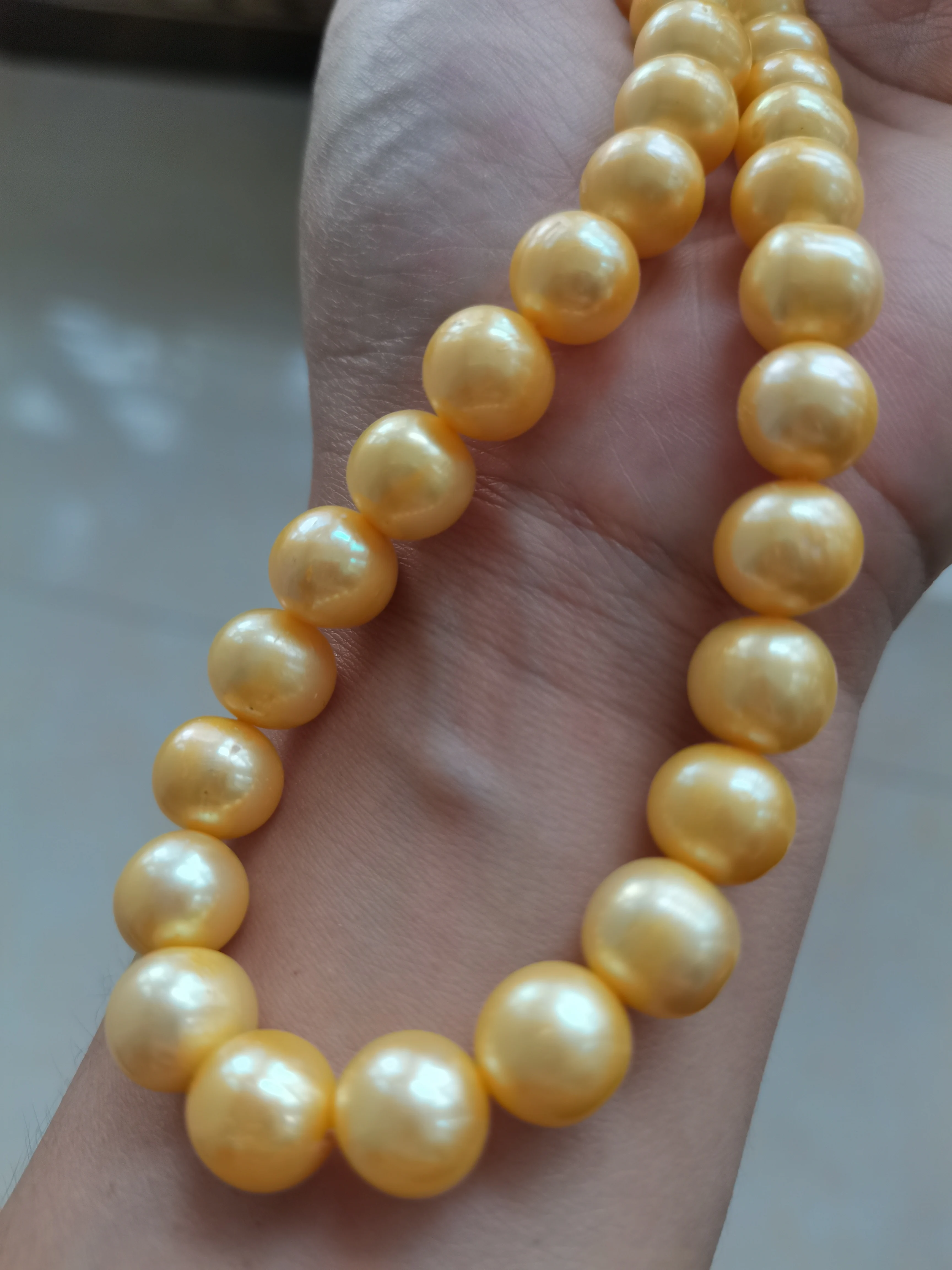 Gorgeous AAAA 10-11mm round Akoya golden  natural pearl necklace 18“”14K clasp fine jewelryJewelry Making