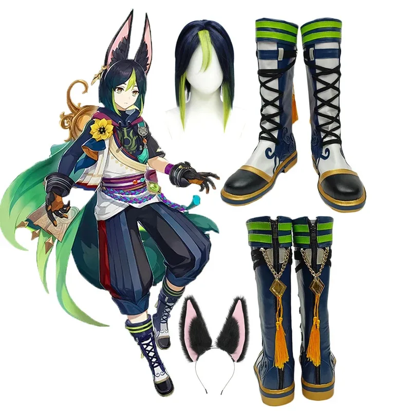 

Обувь для косплея Genshin Impact Tignari, женские ботинки Tignari из искусственной кожи для девочек, вечерние, Хэллоуин, косплей, парик, реквизит для ушей