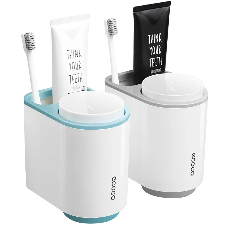 ECOCO Magnetic Bathroom Accessories Set Toothbrush Holder Strong Suction CupToothbrush Holder with Wash Cup Hanging Storage Rack