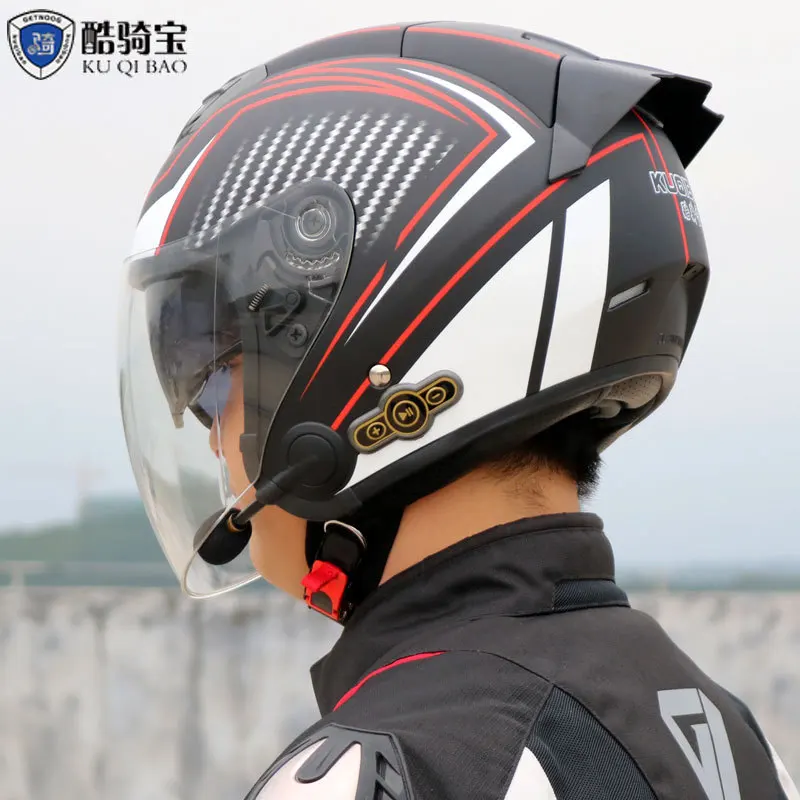 KUQIBAO Motorcycle Helmet Built-In Bluetooth Motorbike Helmet Anti-Fog HD Lens Motocross Helmets DOT Approval ABS Crash Casco