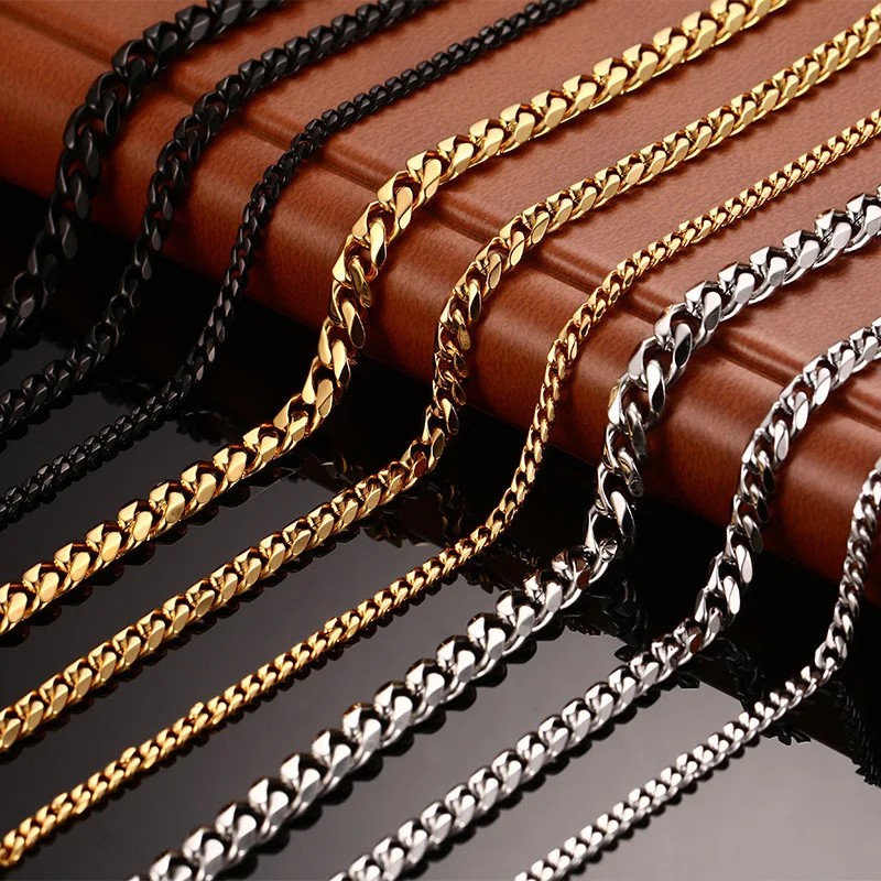 Classics Cuban Chain Necklace Basic Punk Stainless Steel Curb Link Chain Chokers Hip Hop Men And Women Necklace Jewelry ﻿