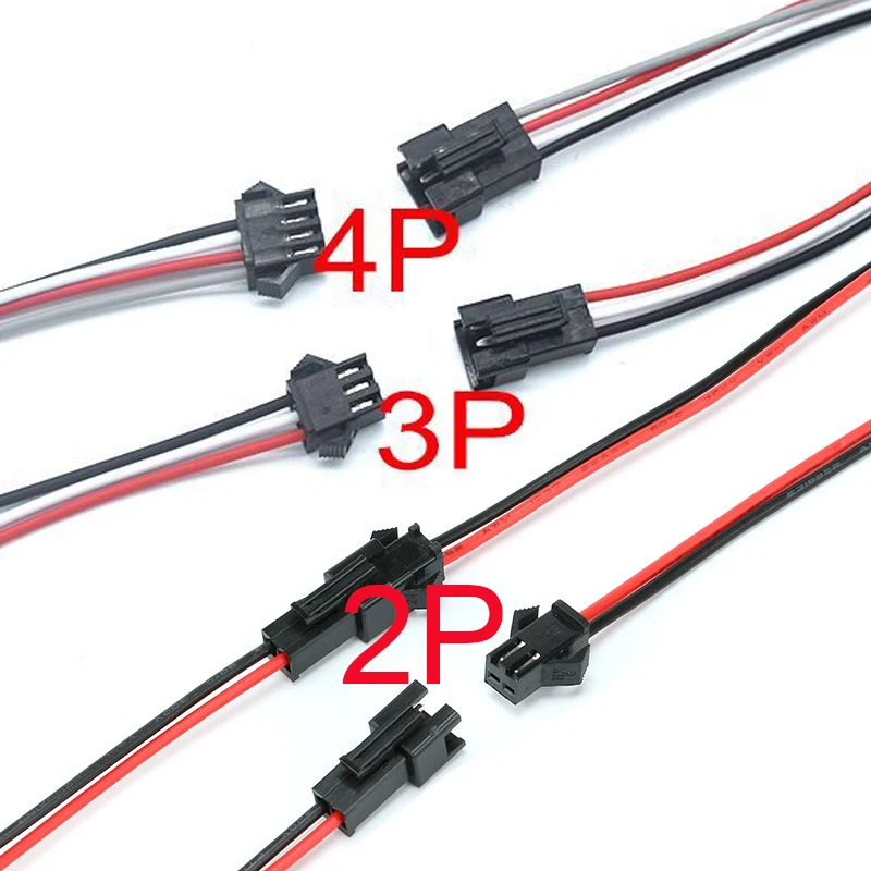 JST SM-Connecteur de fil mâle et femelle, prise de queue de overde câble, bande lumineuse à LED, lampe à ruban, 1 à 50 paires, 2 broches, 3/4 broches