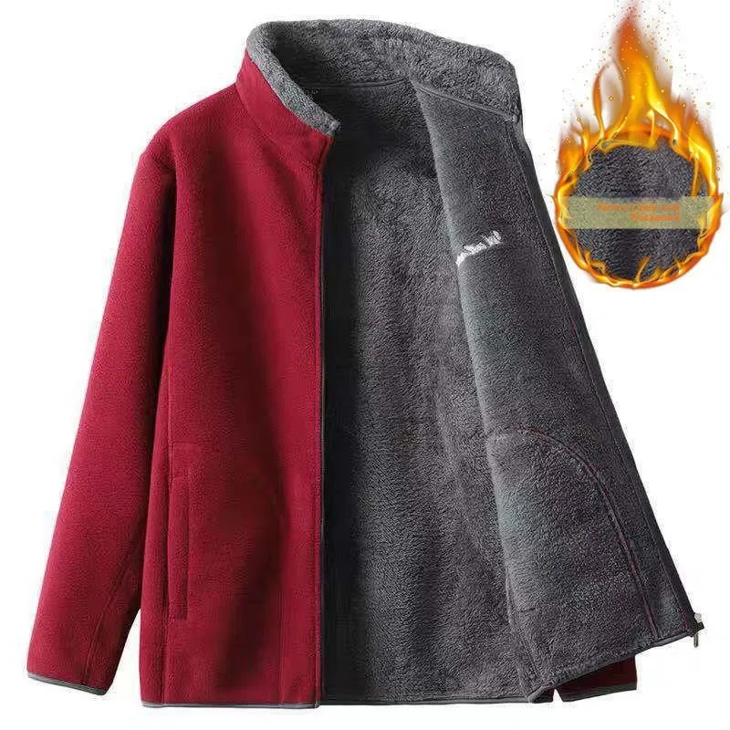 Mom's Fce Lined Loose Hoodie Jaet Autumn Winter Stand Collar Warm Thiened Zipper Closure  Color Versatile Sli...