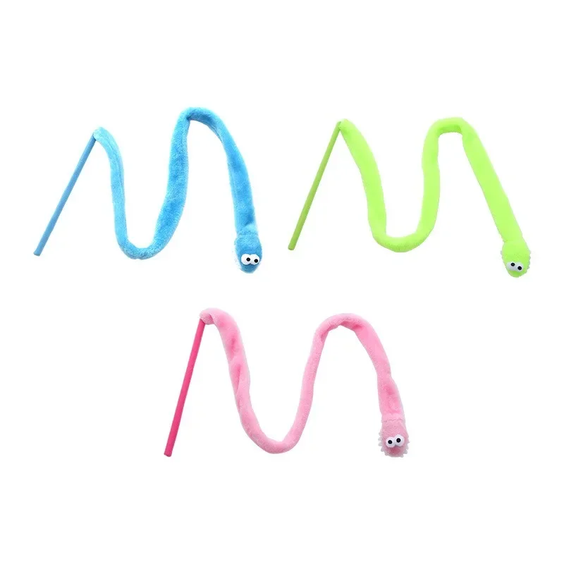 Cat Stick Sound Toy Flush Teaser Interactive Toys Sweet Gift Snake-shaped Long Handle Handily Gripped Pet Supplies Blue