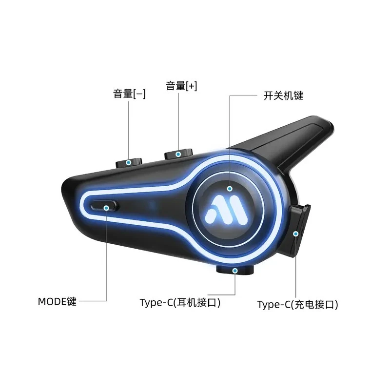 For Full Helmet Bluetooth Headset Waterproof Wireless Intercom Long Battery Life Walkie Talkie for Delivery Riding