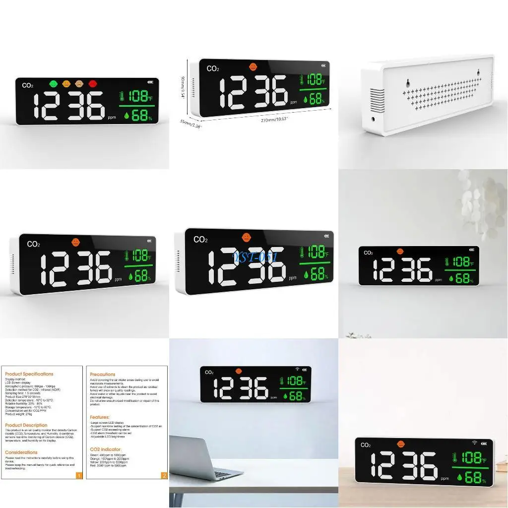 

E15A Wall Mounted CO2 Detector 400-5000ppm Carbon Dioxide Air Quality Tester