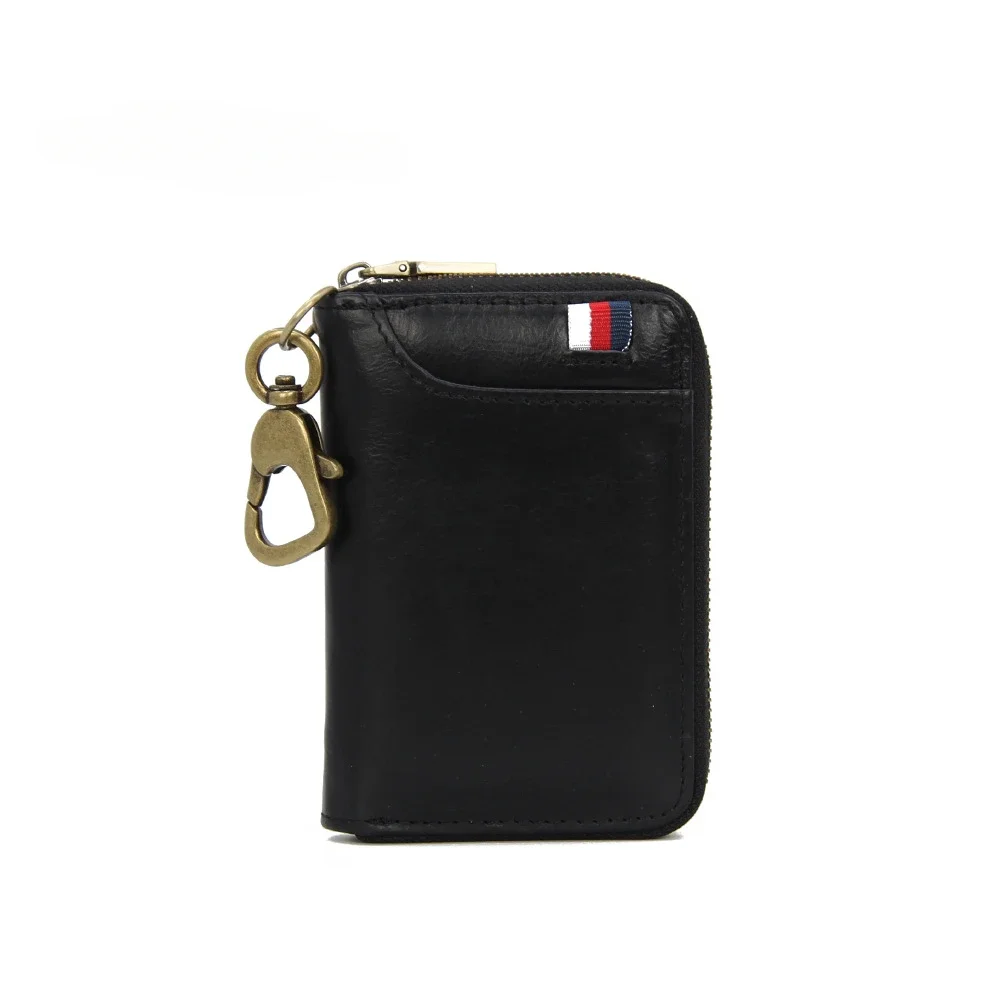 多機能オイルワックスキーホルダー,牛革革の盗難防止IDカードホルダー